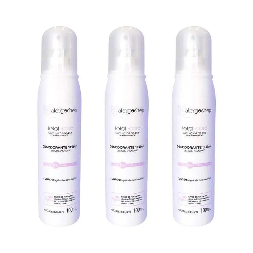 Kit 3 Desodorante Spray Le Fruit Hipoalergênico Total Care Alergoshop 100ml
