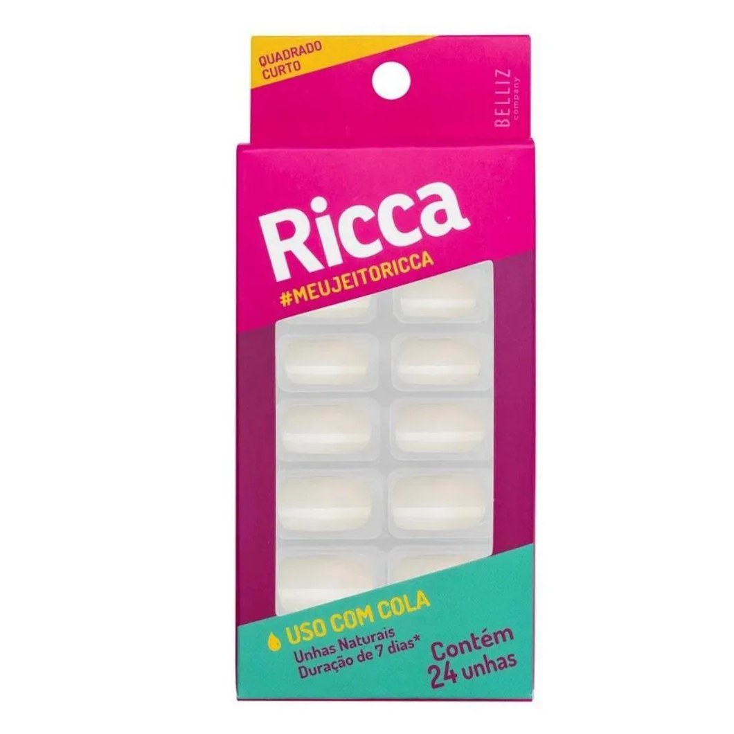 Unhas Postiças Naturais Ricca Belliz Quadrado Curto 1336
