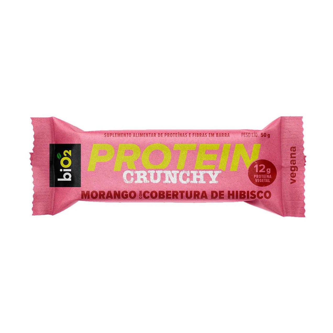 Barra de Proteína Vegana Bio2 Protein Crunchy Morango com Cobertura de Hibisco 50g