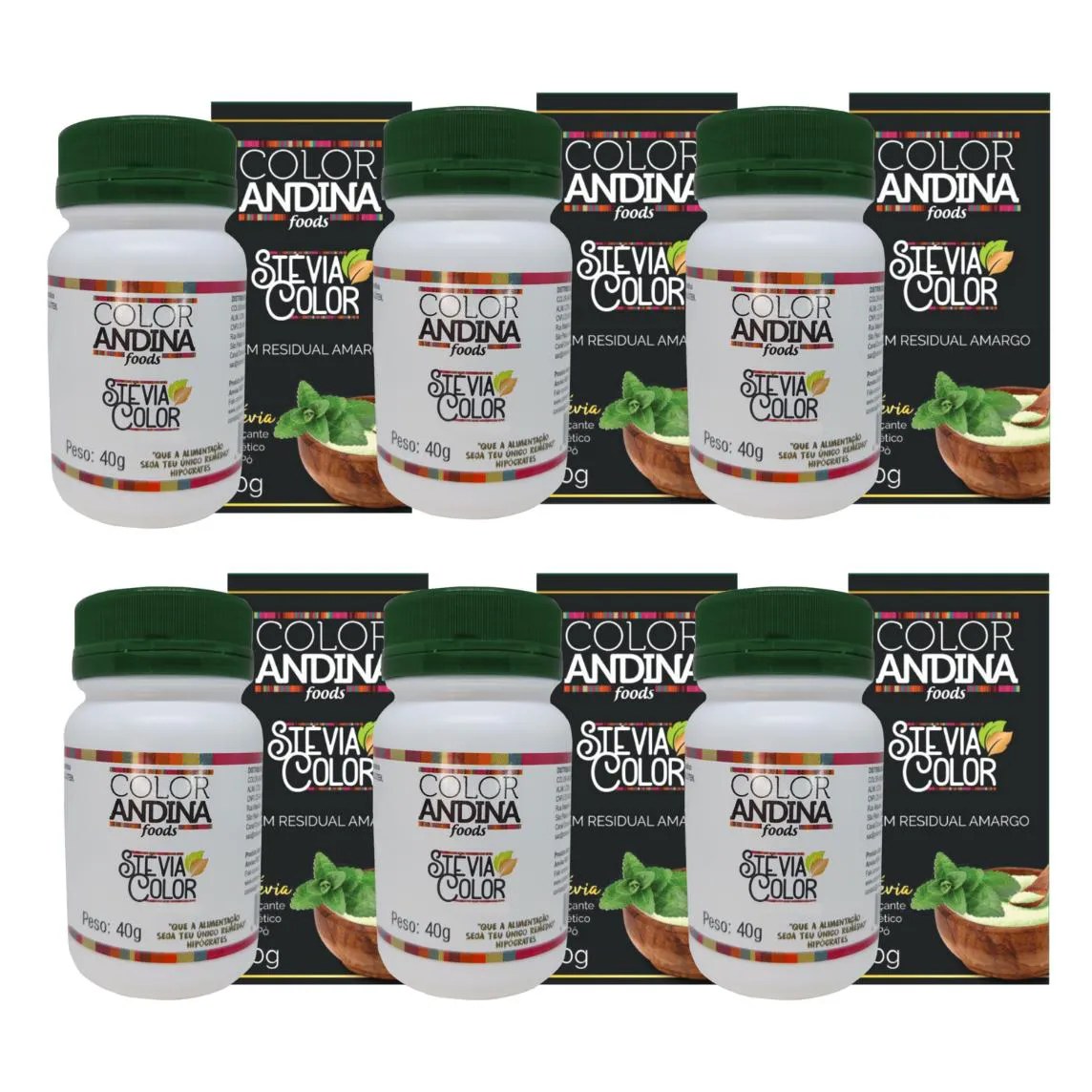 Adoçante Stévia 40g | Color Andina | 100% Natural | 6 Potes