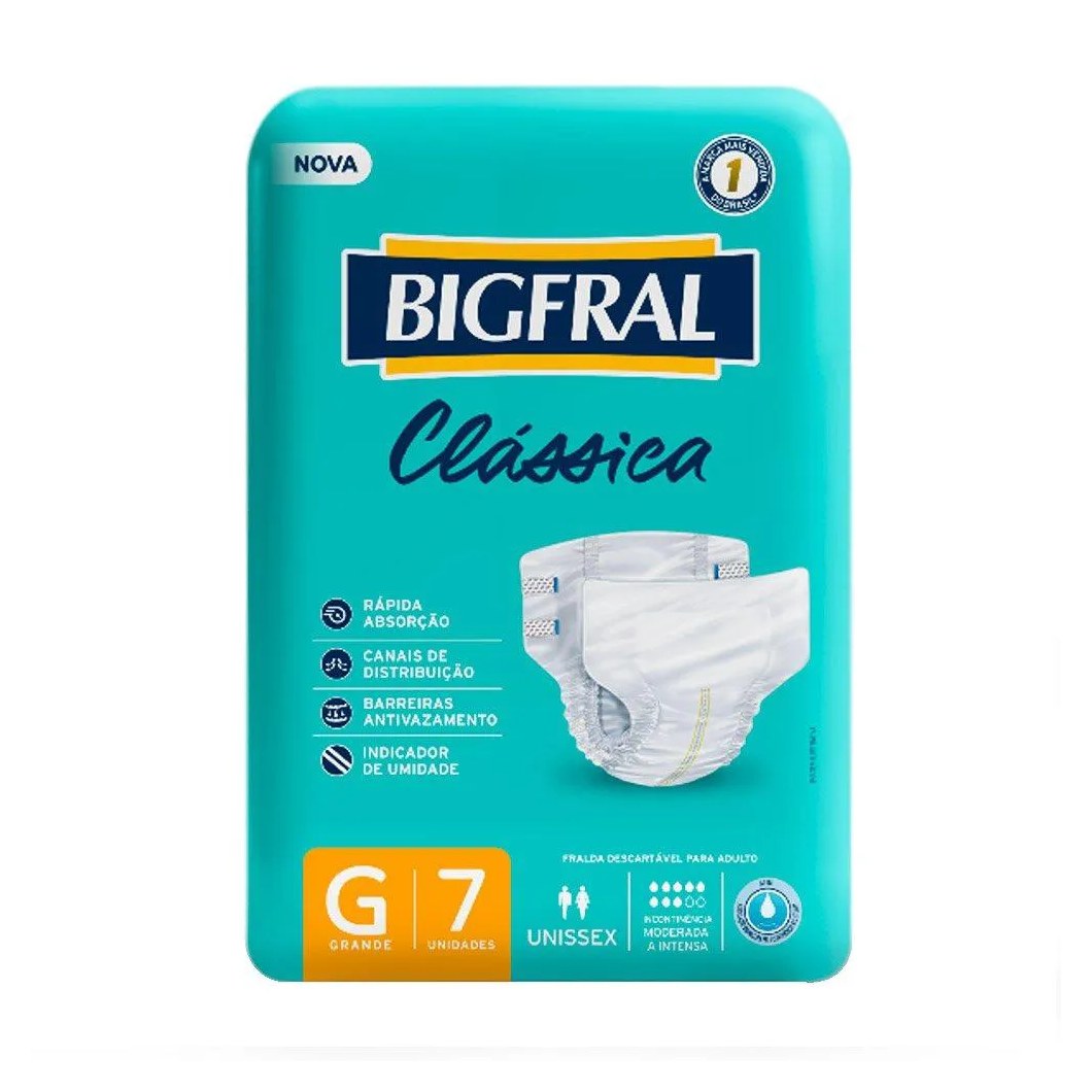 Fralda Geriátrica Bigfral Clássica Tamanho G - 8 Pacotes com 7 Fraldas - Total 56 Tiras