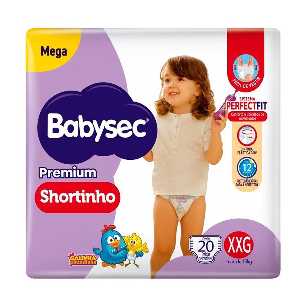 Fralda Descartável Babysec Shortinho Mega Tamanho Xxg - 6 Pacote com 20 Fraldas - Total 120 Tiras