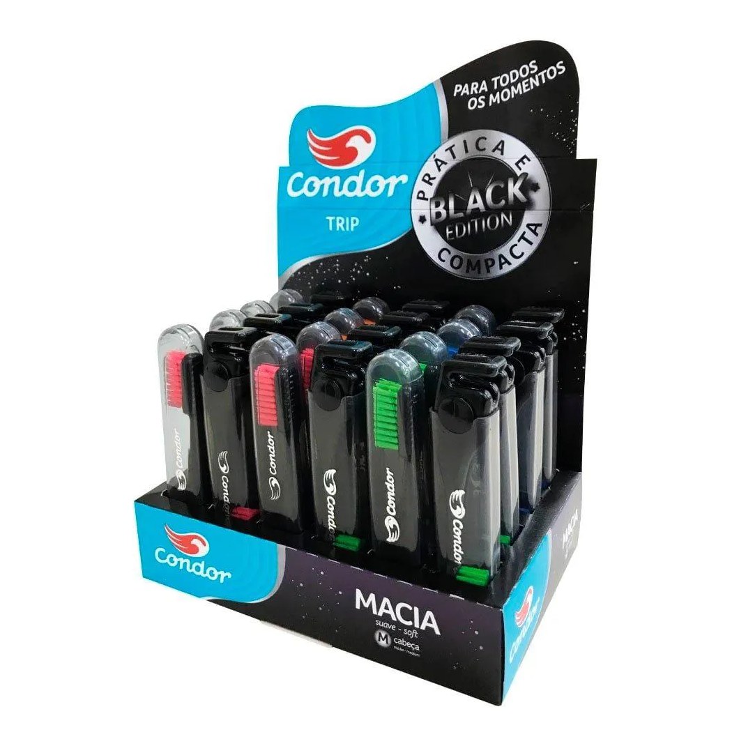 Escova Dental Condor Trip Black Macia - Embalagem C/ 24 Uni