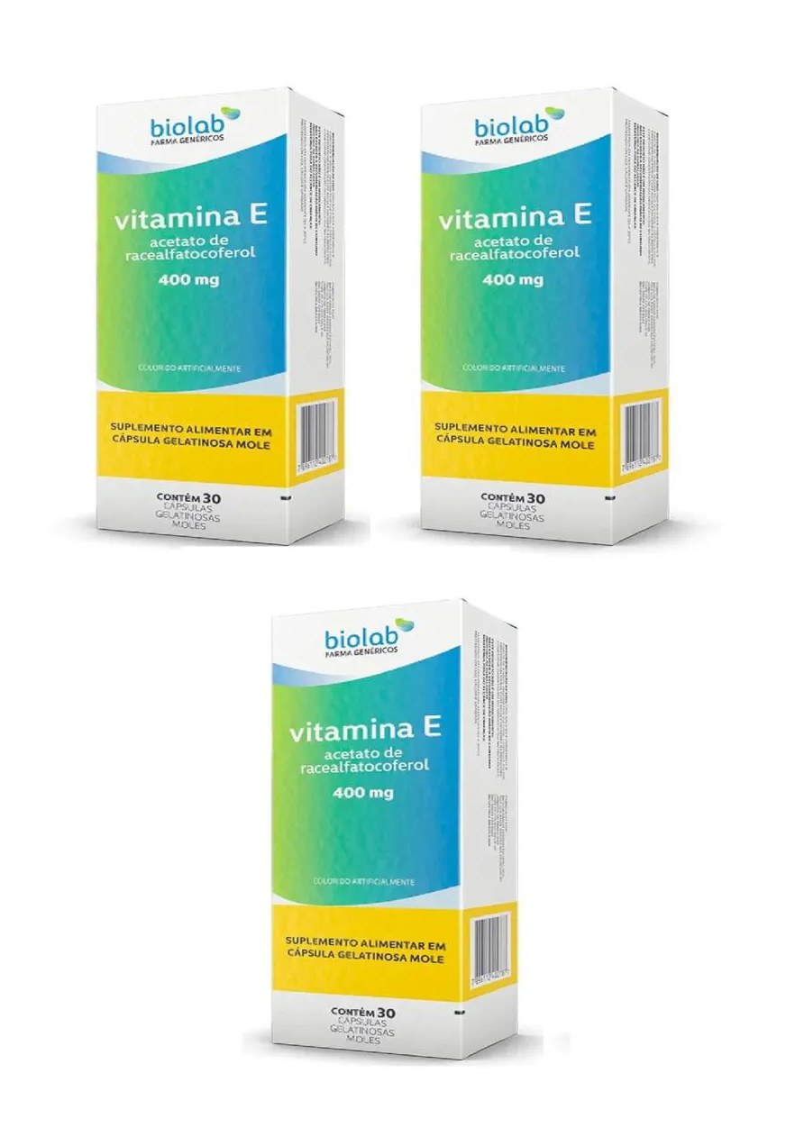 Kit 3 Vitamina E 400mg Biolab Antioxidante Imunidade 30cps