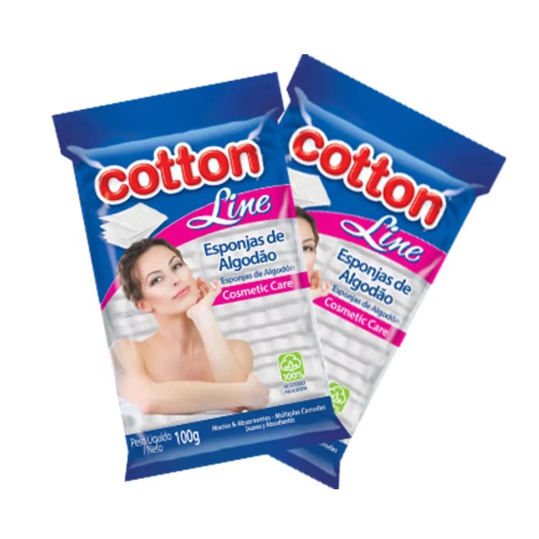 Algodão Esponja Facial 100g Macio e Absorvente Cotton Line Kit C/ 2 Pacotes