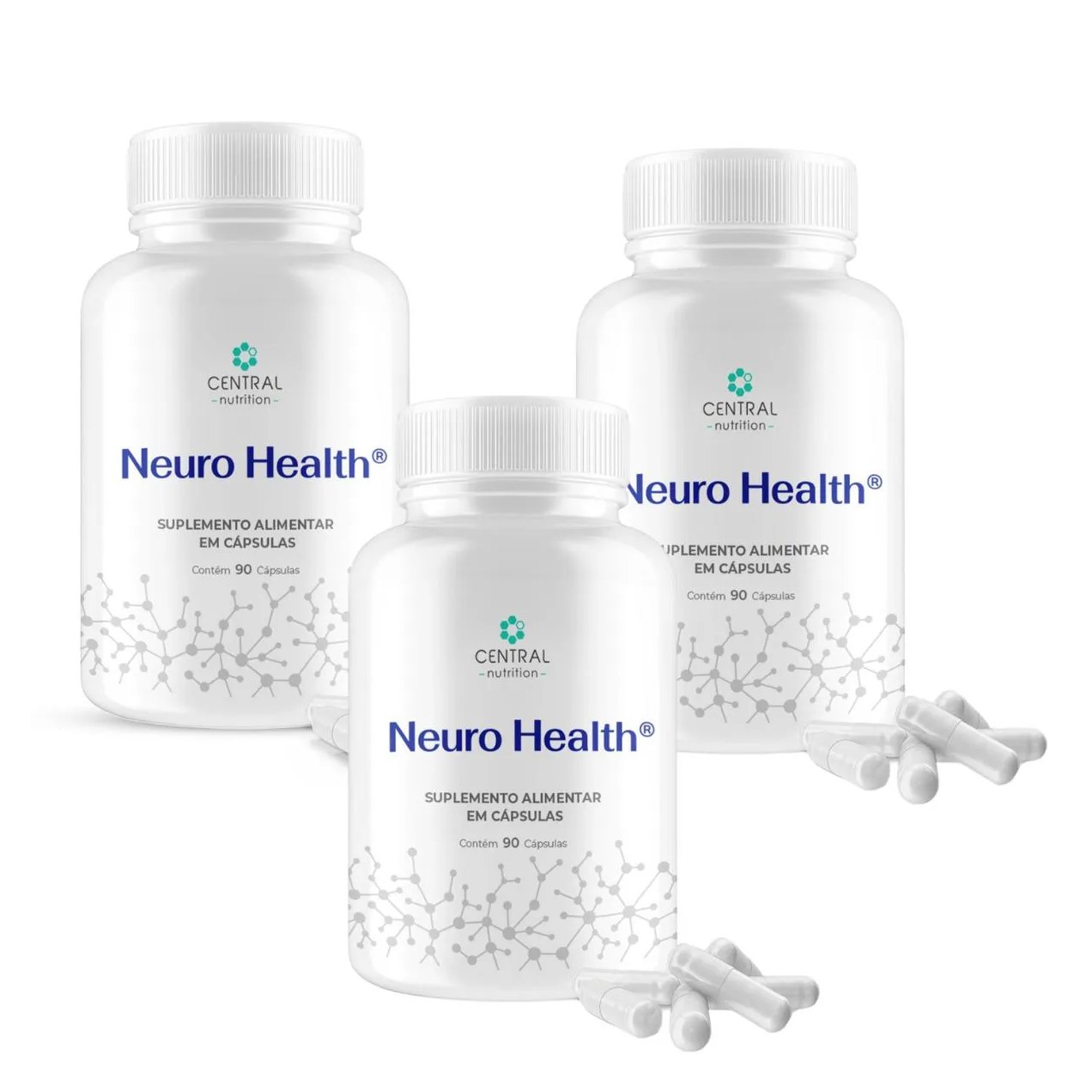 Kit 3 Neuro Health Vitaminas Magnésio 90 cápsulas Central Nutrition sem Sabor