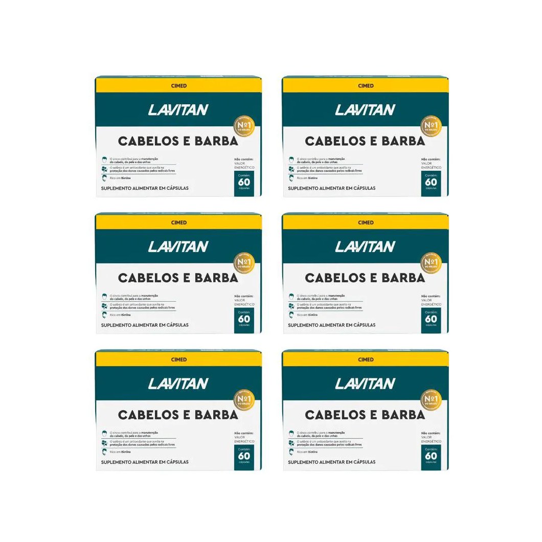 Kit 6 Lavitan Homem Cabelos e Barba - 60 cápsulas - Cimed