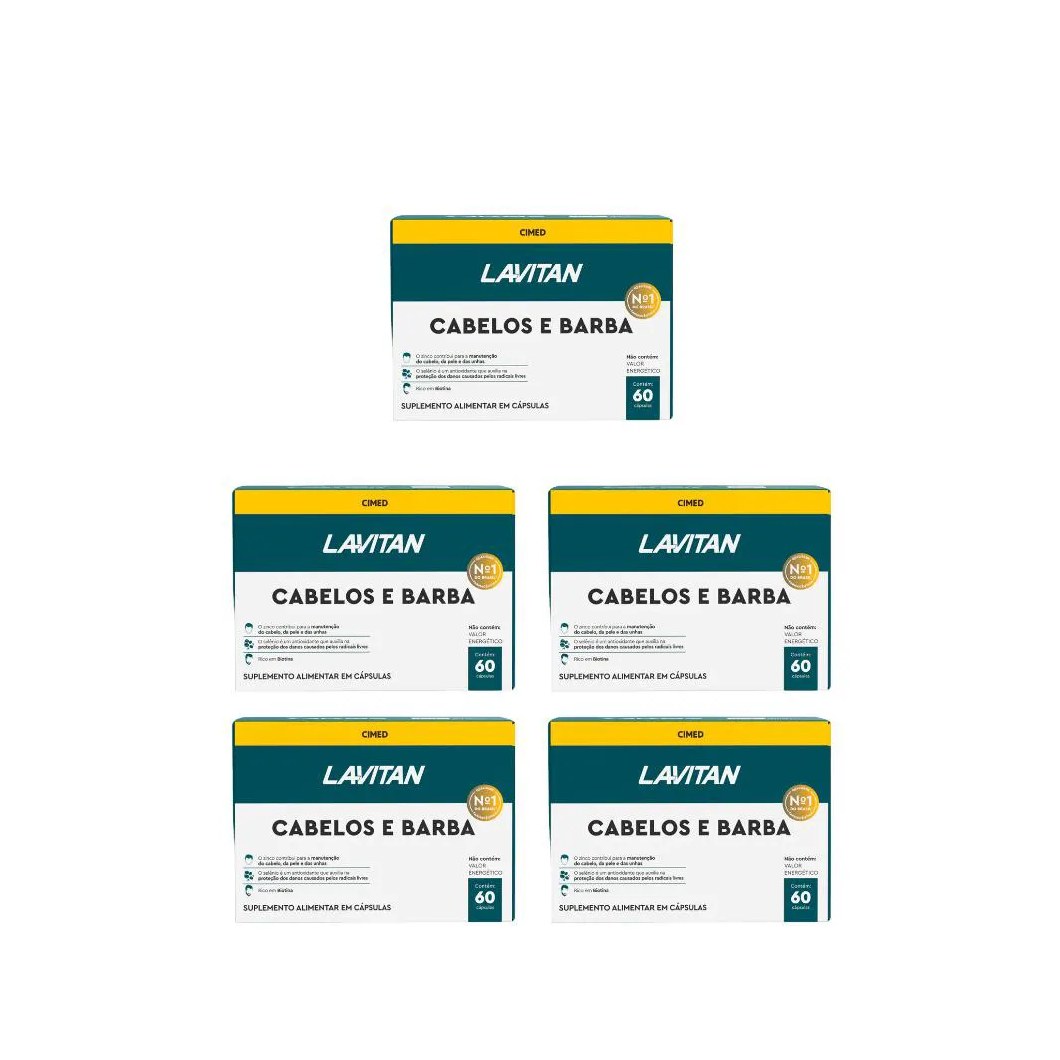 Kit 5 Lavitan Homem Cabelos e Barba - 60 cápsulas - Cimed