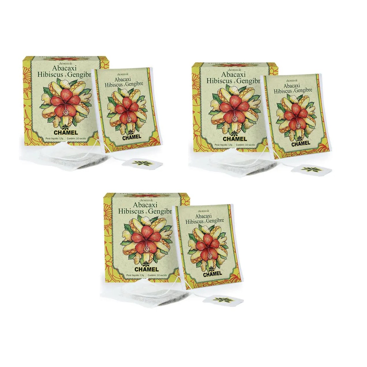 Kit 03 Chá Misto Abacaxi, Hibiscus e Gengibre - Chamel