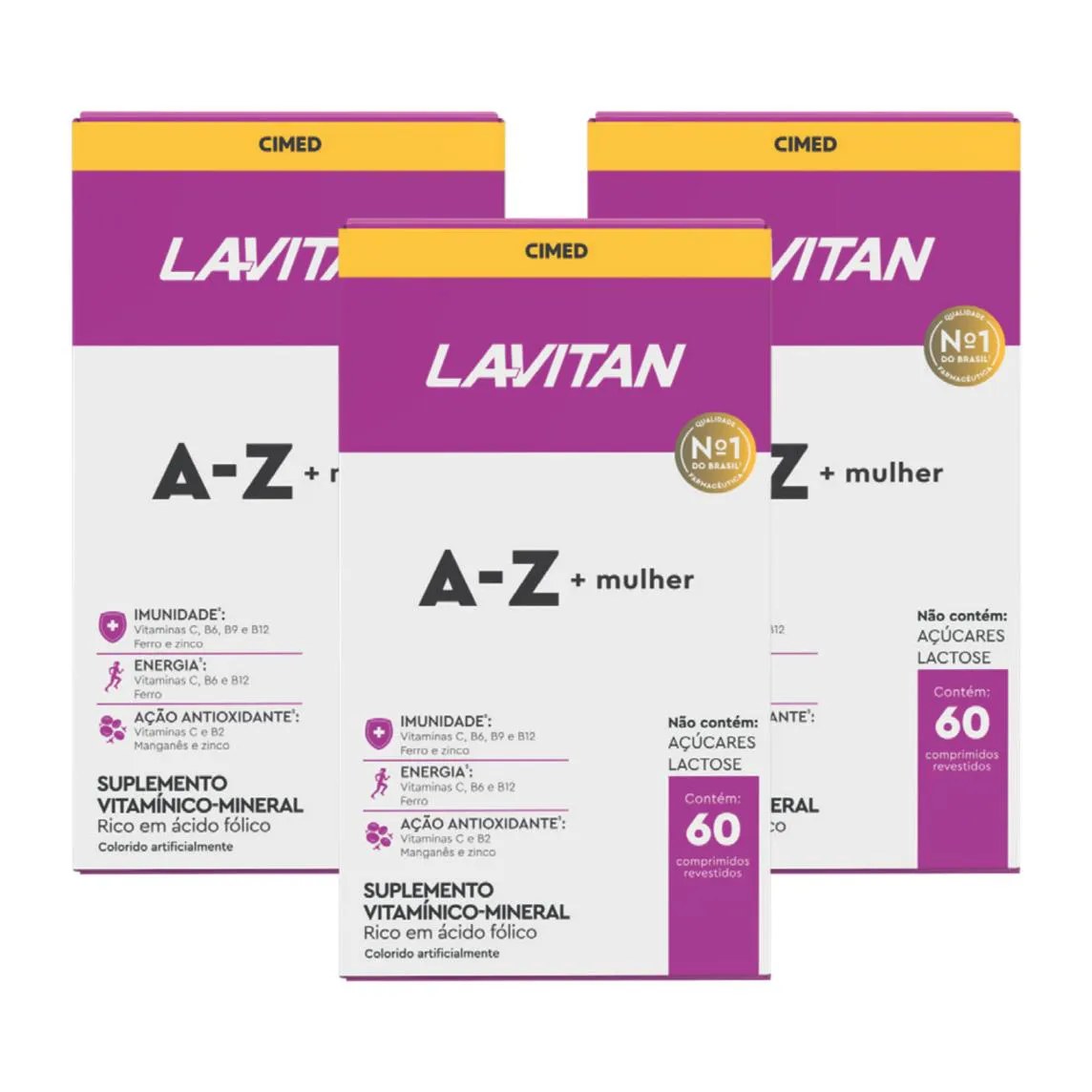 Lavitan Mulher + Az Kit 3 Caixas com 60 Cimed Vitaminas Saude Feminina