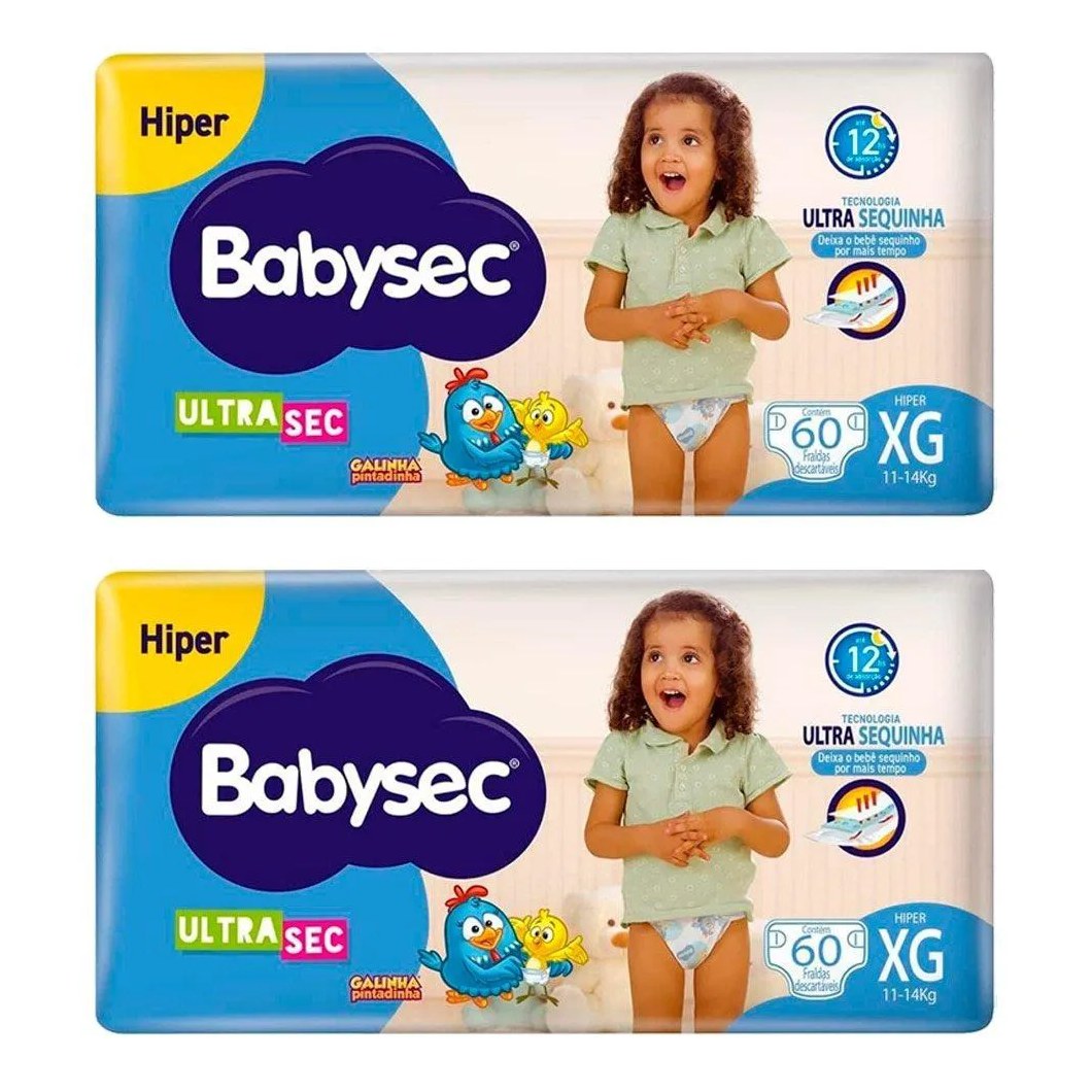 Fralda Descártavel Babysec Ultra Xg - 2 Pacotes com 60 Fraldas - Total 120 Tiras