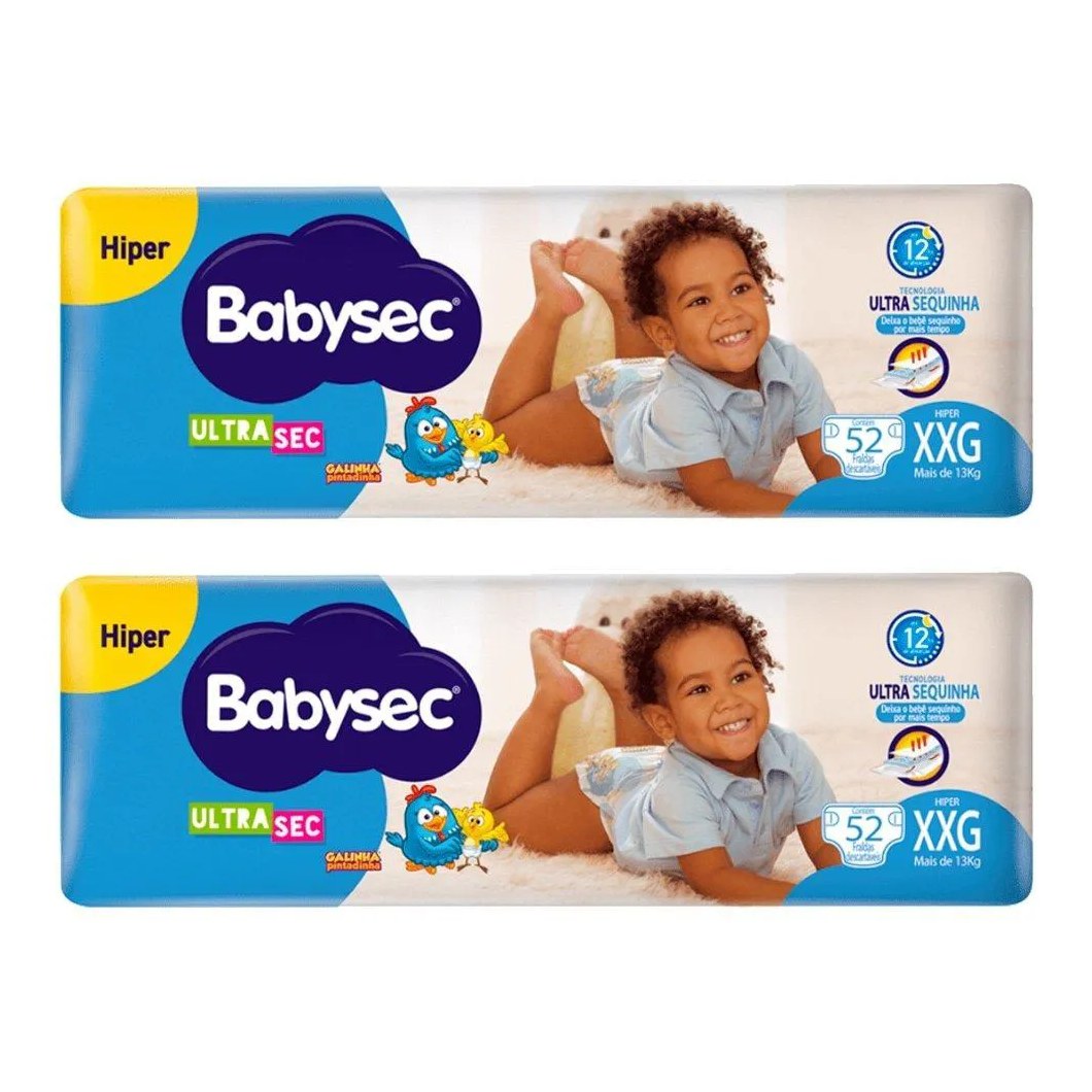 Fralda Descartável Babysec Ultra Hiper Tamanho Xxg - 2 Pacotes com 52 Fraldas - Total 104 Tiras