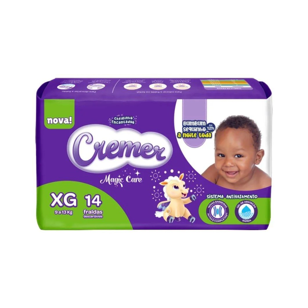 Fralda Descartável Cremer Jumbinho Tamanho Xg - 8 Pacotes com 14 Fraldas - Total 112 Tiras