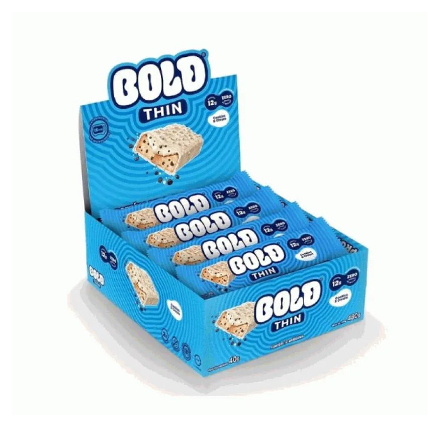 Bold Bar Thin (Display 12 unidades de 40G) - Sabor: Cookies e Cream.
