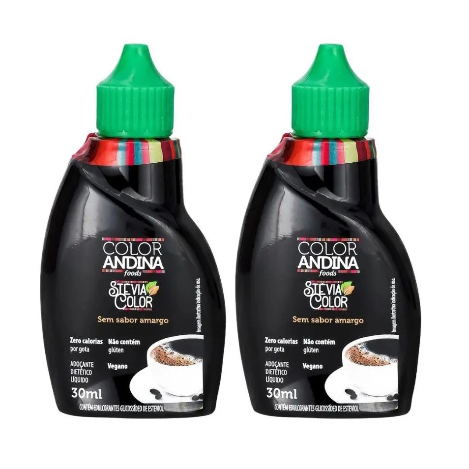 Kit 2 Adoçante Stevia Líquido 100% Natural Color Andina 30ml - sem Sabor Amargo