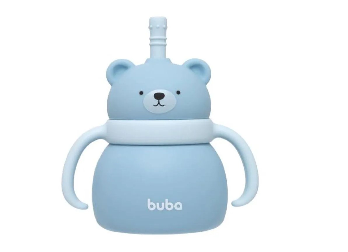 COPO INFANTIL EM SILICONE COM CANUDO 200ML URSINHO  - BUBA Rosa