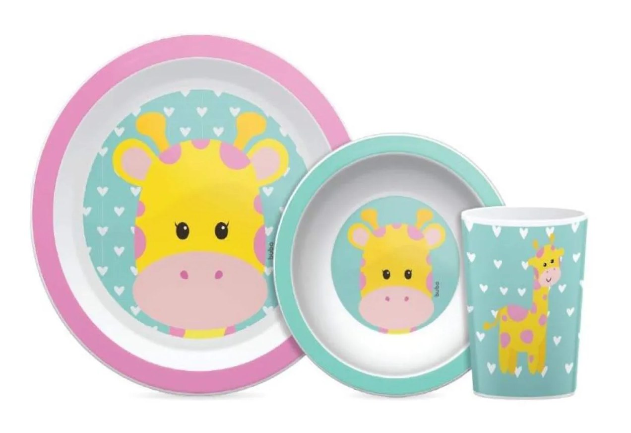 KIT REFEIçãO INFANTIL ANIMAL FUN GIRAFA 3 PEçAS - BUBA