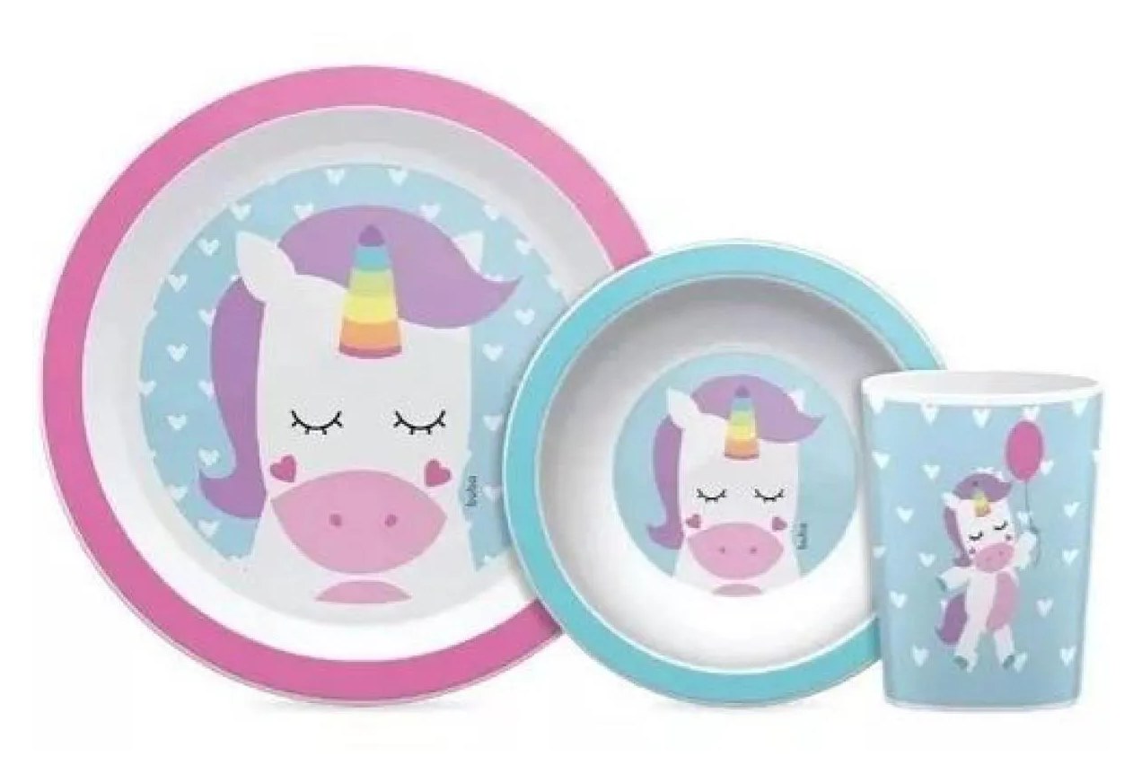 KIT REFEIçãO INFANTIL ANIMAL FUN UNICóRNIO 3 PEçAS - BUBA