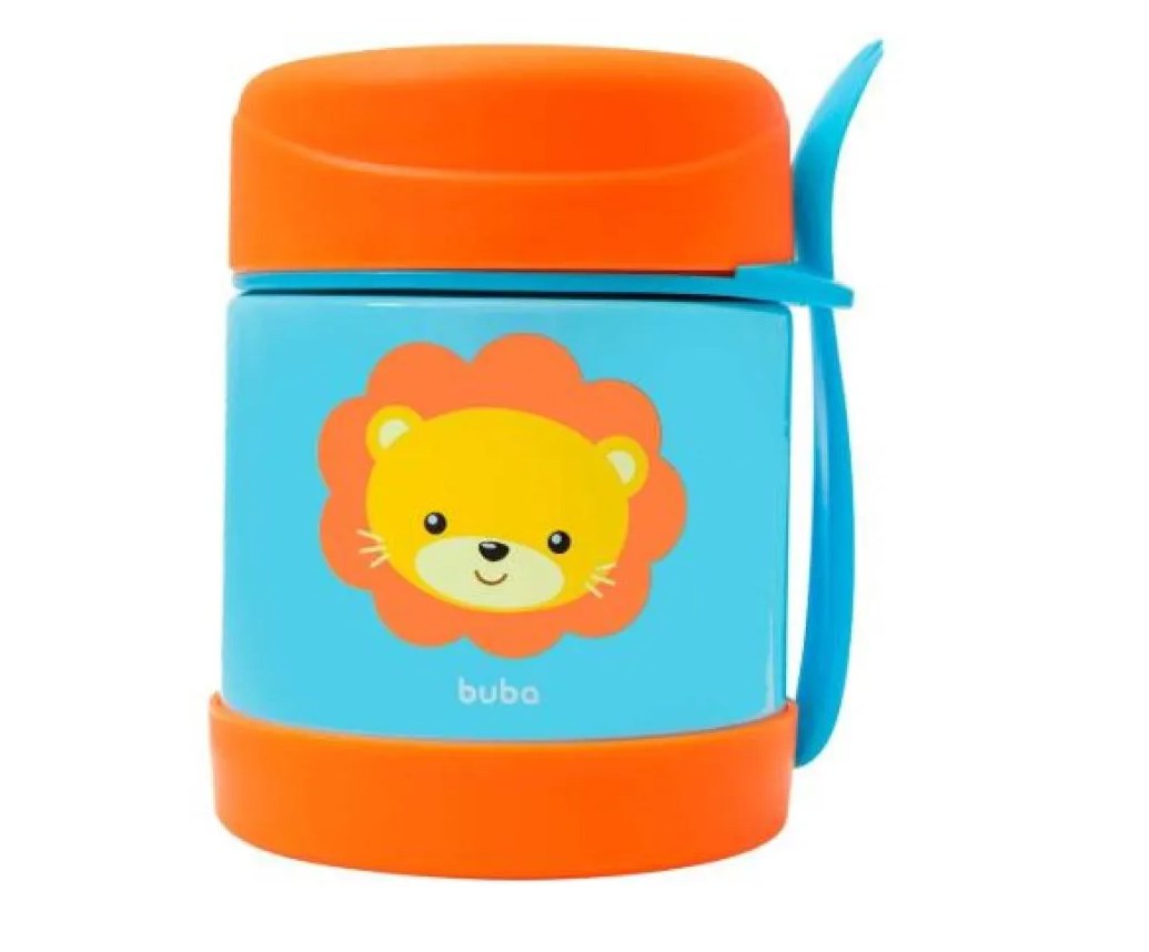 POTE TéRMICO INFANTIL 320ML COM TALHER ANIMAL FUN LEãO - BUBA