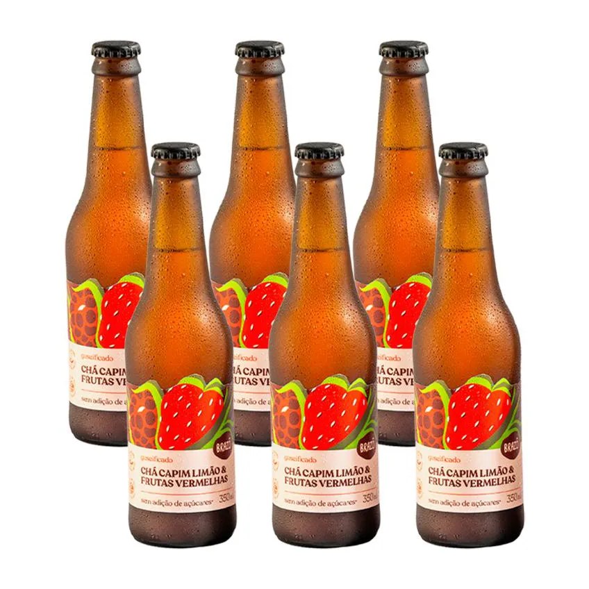 Kit 6x: Chá de Capim Limão com Frutas Vermelhas Gaseificado Brazô 350ml