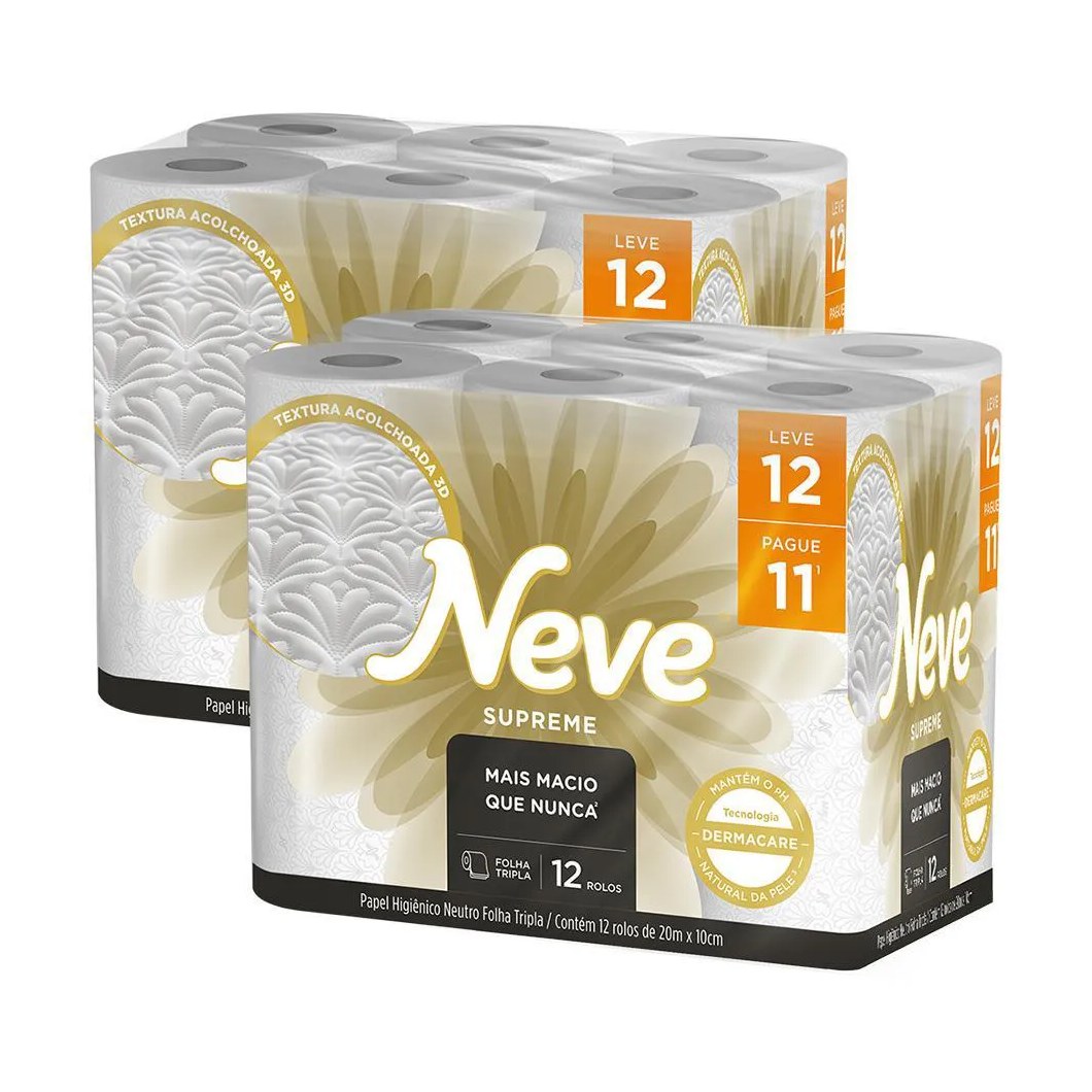 Kit 2 Papel Higiênico Neve Supreme Folha Tripla Leve 12un Cada