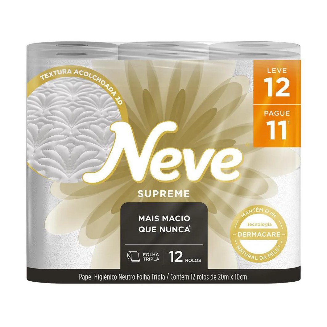 Kit 2 Papel Higiênico Neve Supreme Folha Tripla Leve 12un Cada
