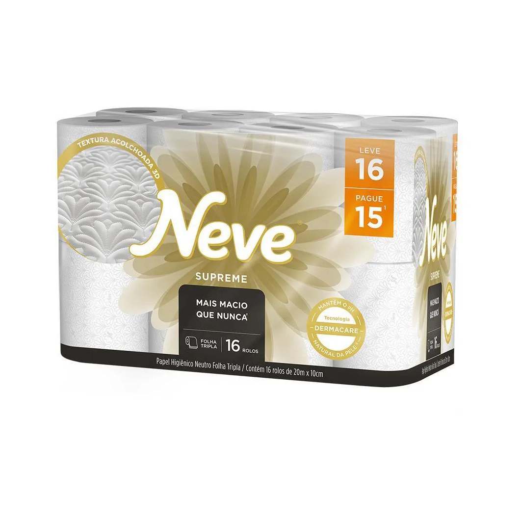 Kit 2 Papel Higiênico Neve Supreme Folha Tripla Leve 16un Cada