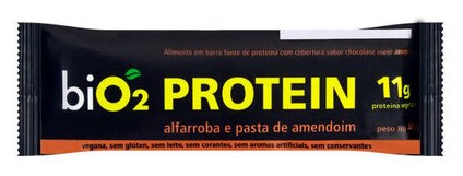 Barra De Proteína Vegana Alfarroba E Pasta De Amendoim Cobertura Chocolate Meio Amargo Bio2 Protein Pacote 45g