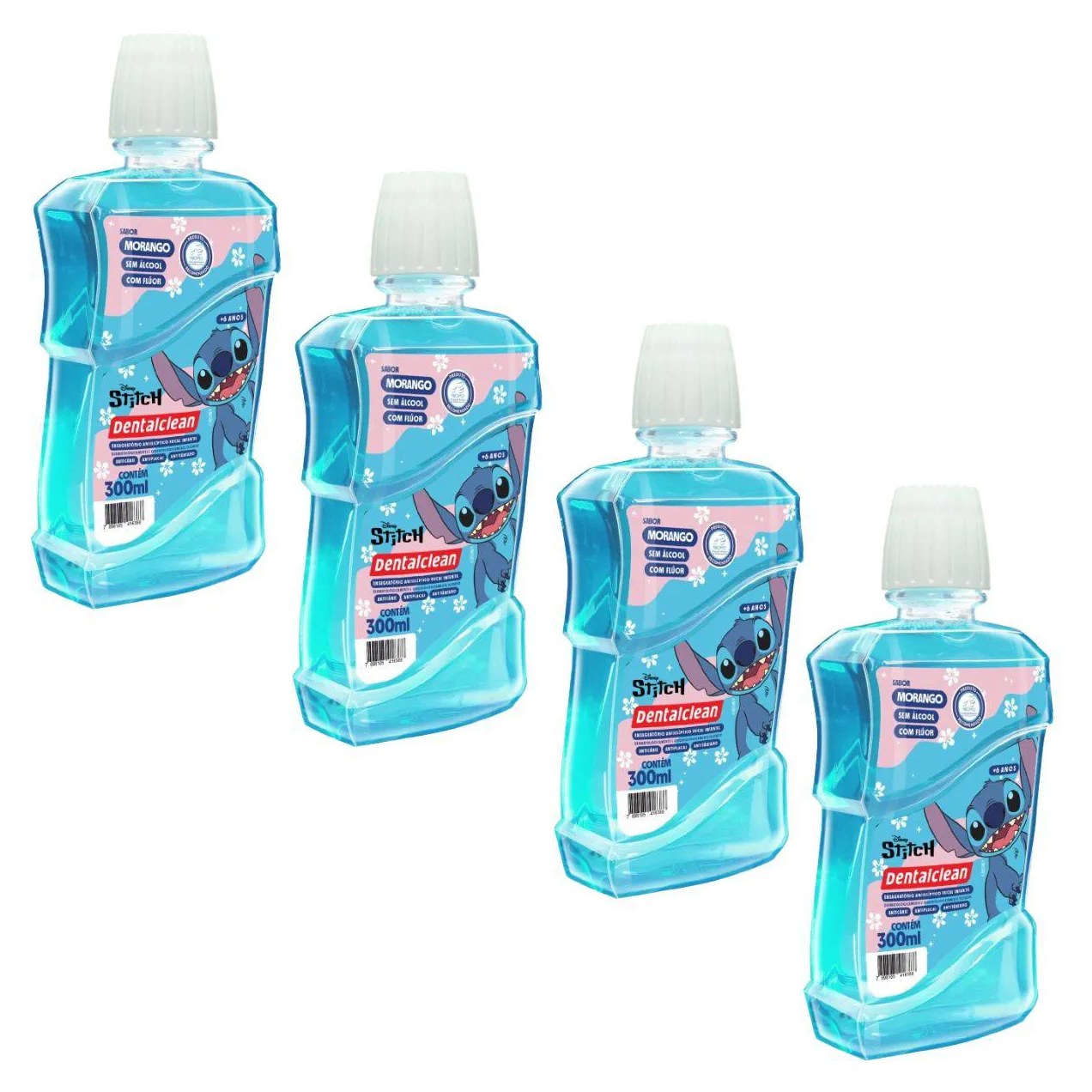 4X Enxaguante Bucal Infantil Stitch 300ML Morango Dentalcean