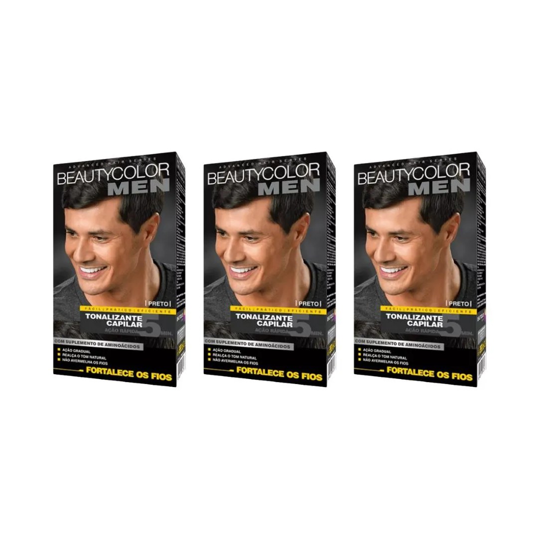 Coloraçao Beauty Color Men Preto - Kit C / 3un