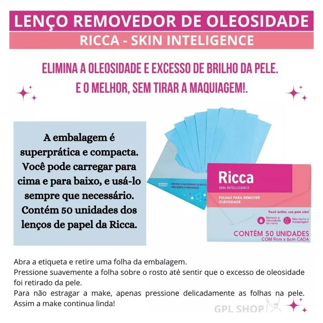 Lenço de Papel Removedor de Oleosidade 50 Folhas Ricca
