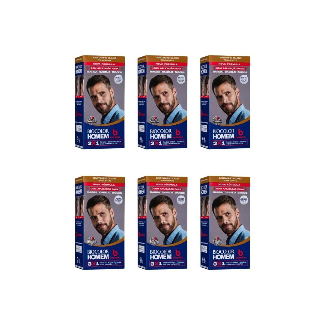 Coloraçao Biocolor Homem Bozzano Castanho Claro - Kit C / 6un