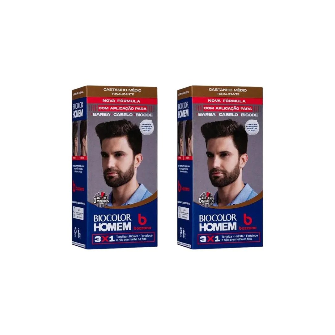 Coloraçao Biocolor Homem Bozzano Castanho Medio - Kit C / 2un