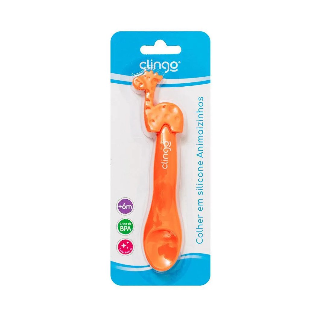 Colher em Silicone Animaizinhos Girafa Laranja - Clingo