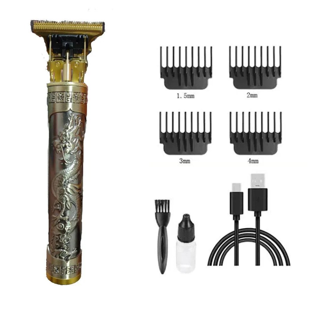 Maquina Dragão Profissional Corta Cabelo Aparar Barbas Pelos Carregamento Via Usb Dourado