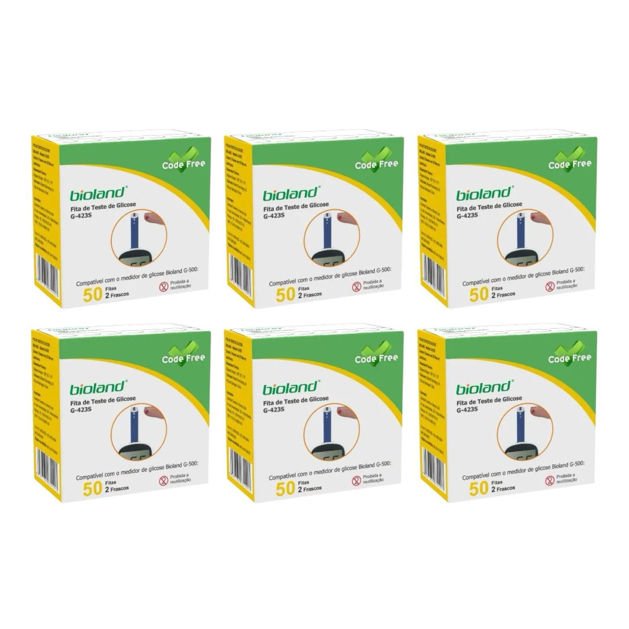 6 Caixas Fita Medição de Glicose G423s Bioland 50 Fitas