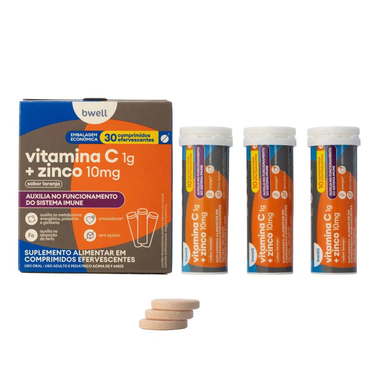 Vitamina C + Zinco bwell 30 Comprimidos Efervescentes