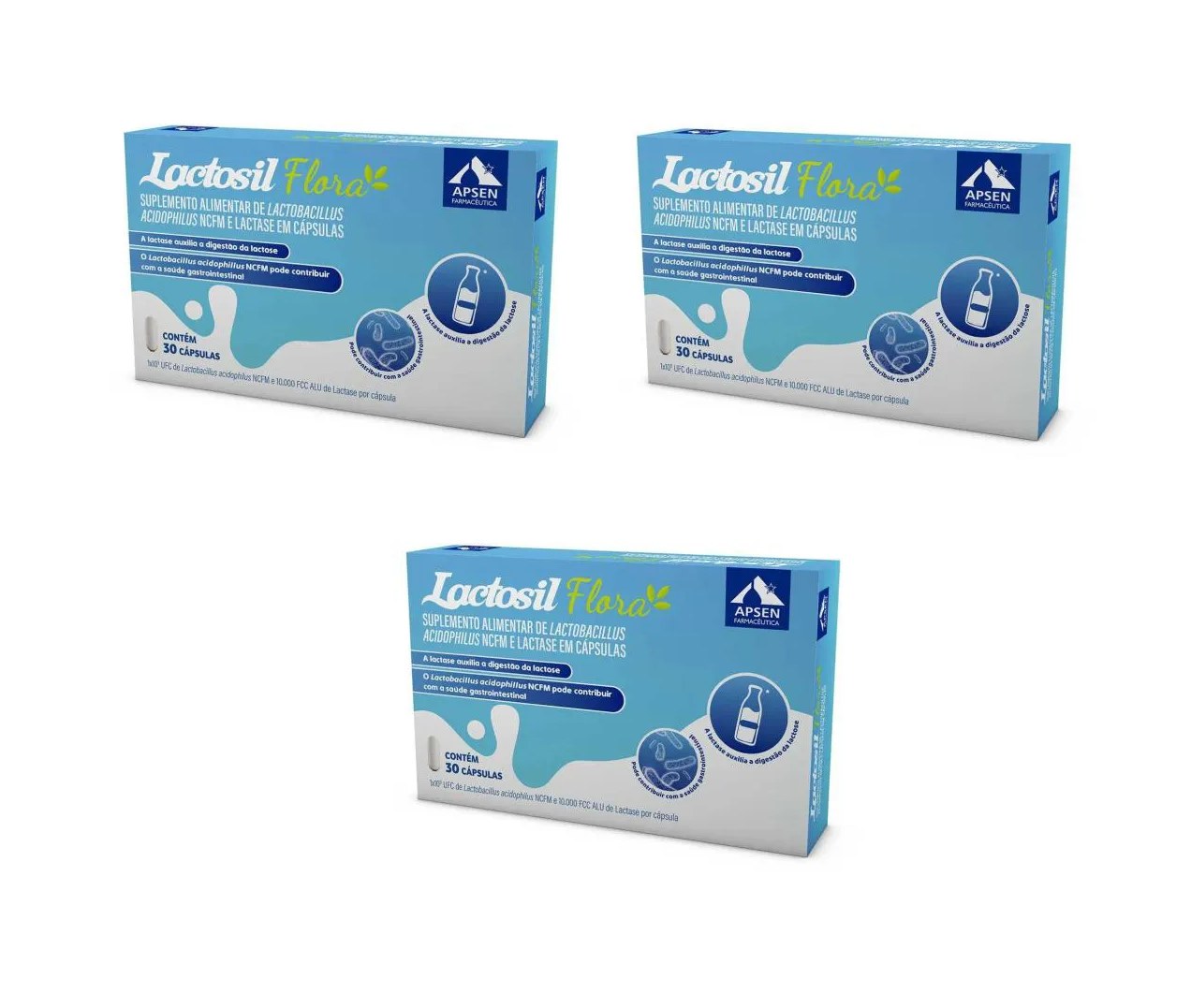 Kit 3 Suplemento Lactosil Flora Lactase 10000fcc 30cps