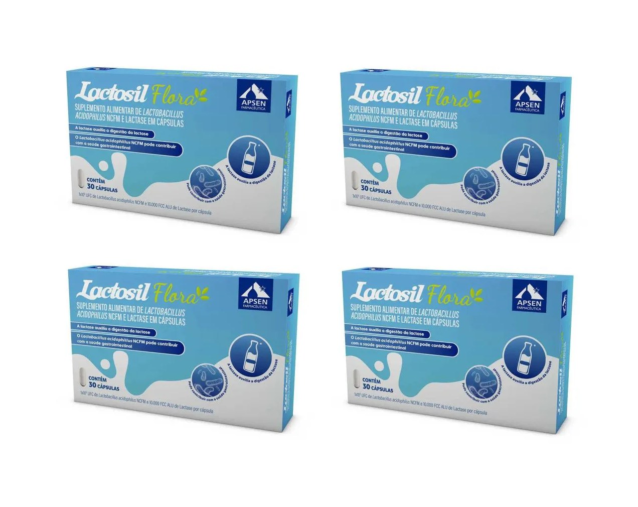 Kit 4 Suplemento Lactosil Flora Lactase 10000fcc 30cps