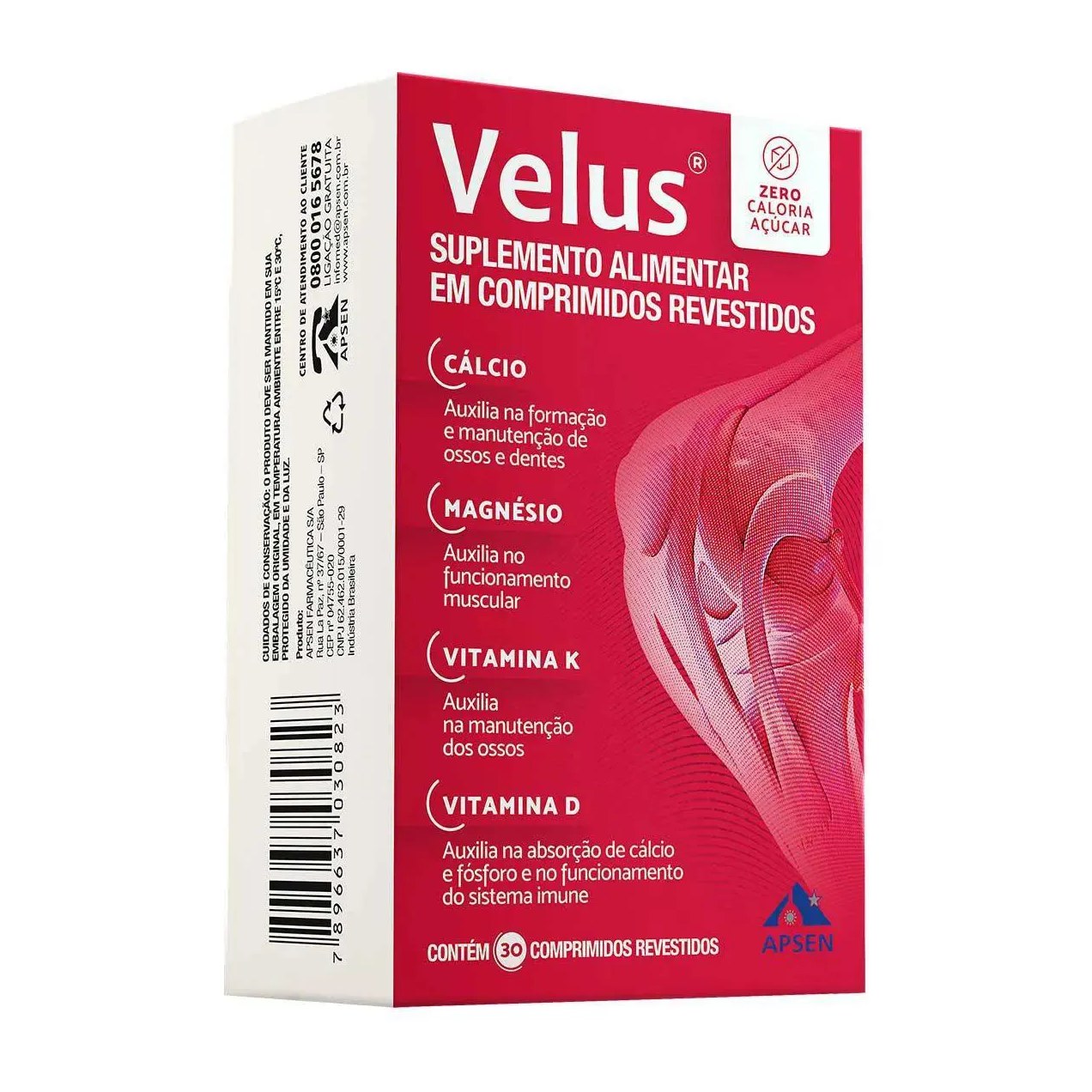 Suplemento Apsen Velus Cálcio Magnésio Vitamina D E K 30cps