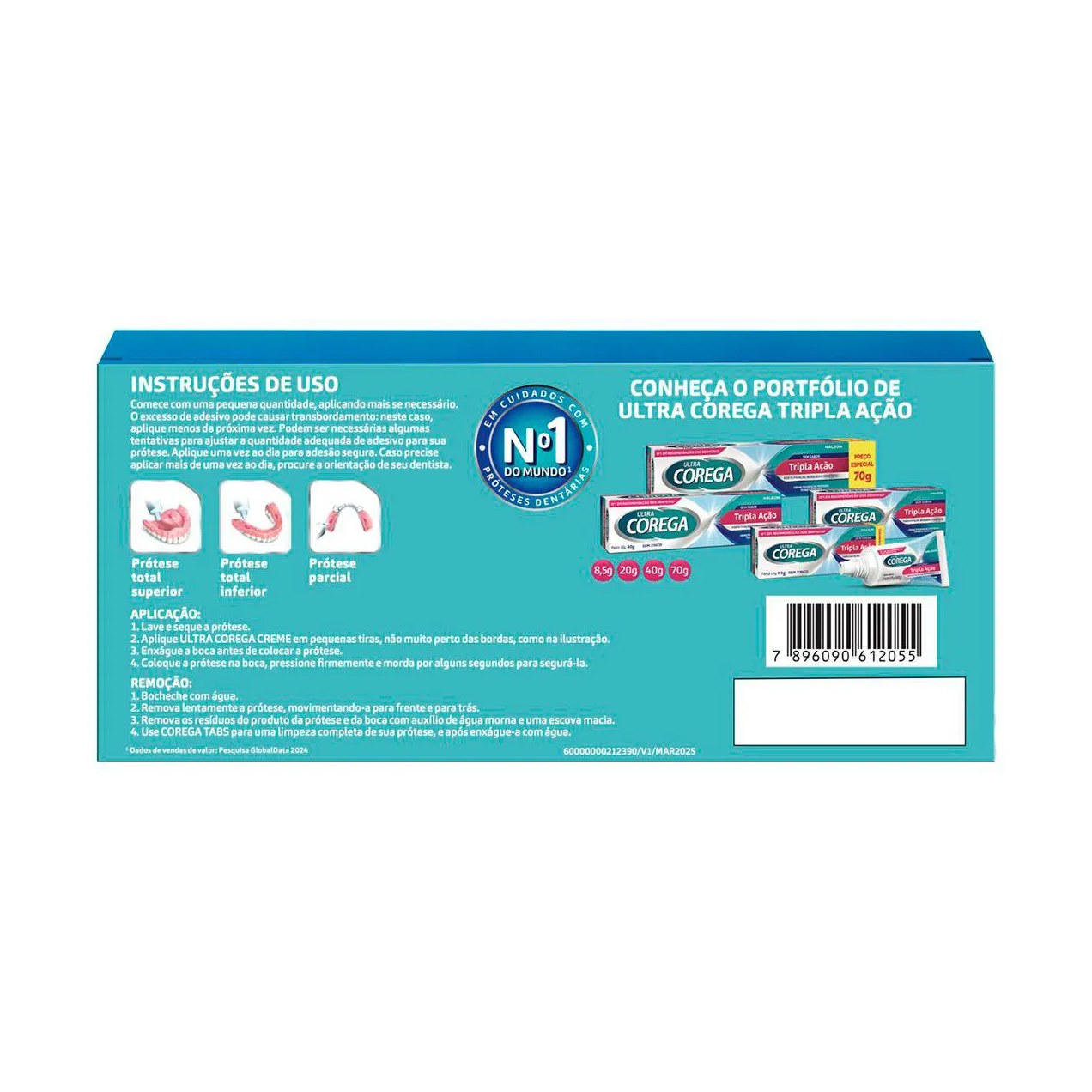 Kit Creme Fixador de Dentadura Ultra Corega Tripla Ação Sem Sabor 70g + 20g