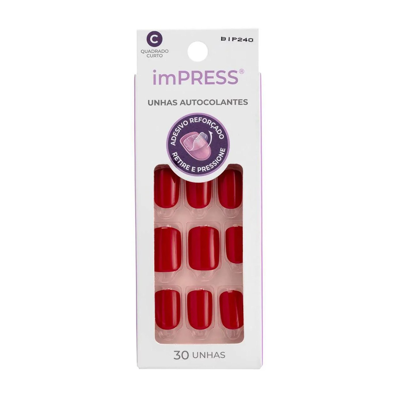 Unhas Autocolantes Kiss NY Impress Color Quadrado Curto Tweetheart 30 Unidades