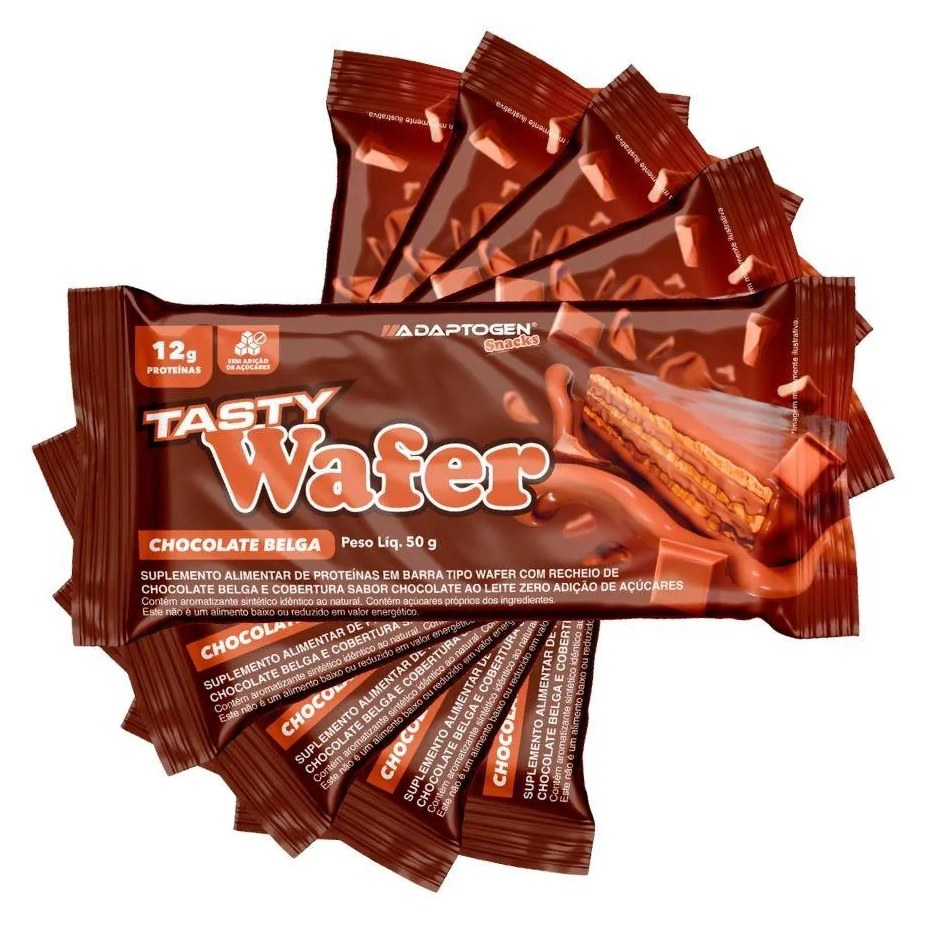 Tasty Wafer Snacks 50g Kit 5 Un - Adaptogen Chocolate Belga - Sem Ad Açucar