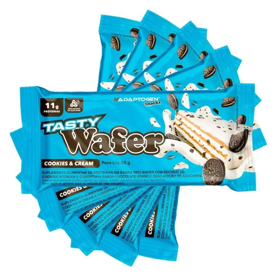 Tasty Wafer Snacks 50g Kit 5 Un - Adaptogen Cookies e Cream - Sem Ad Açucar