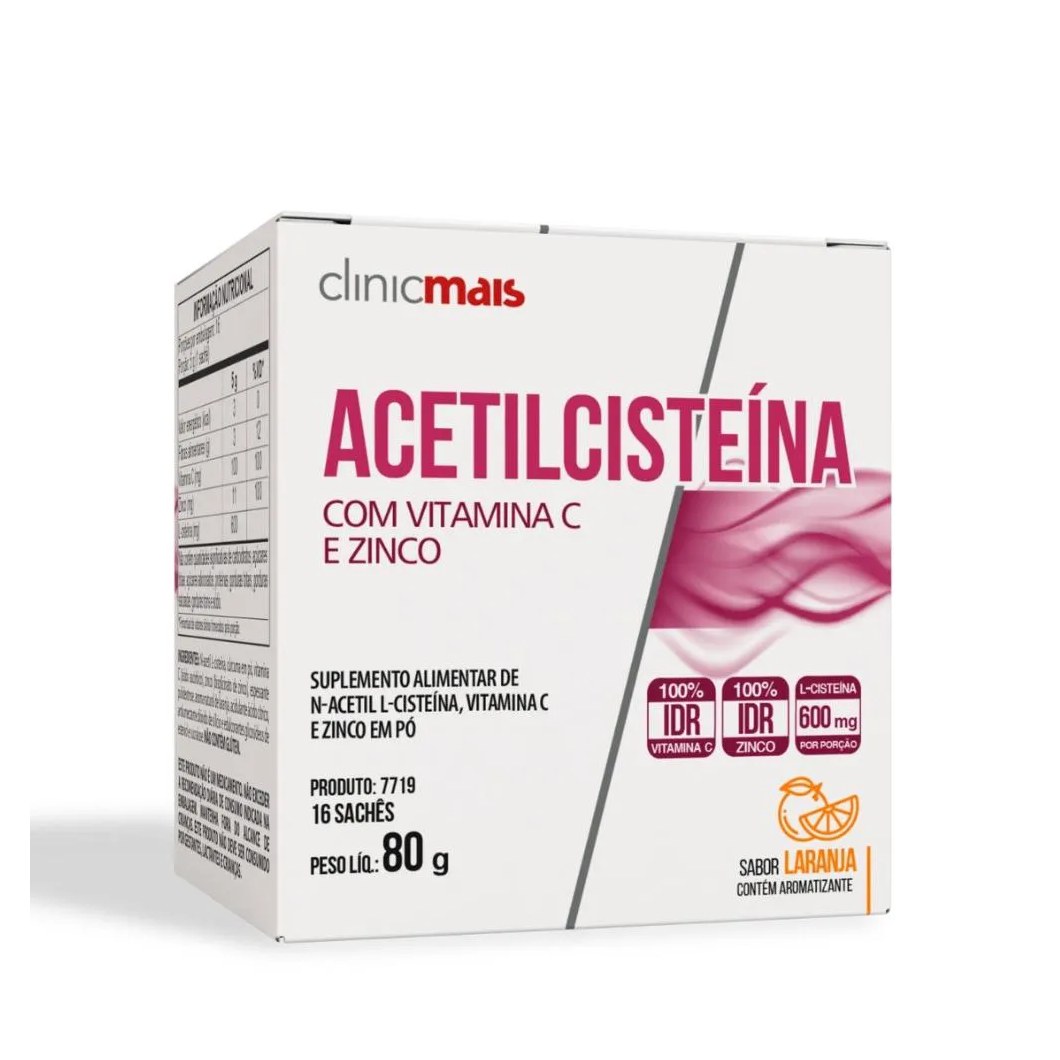 N - Acetilcisteína Nac 16 Sachês 5g Sabor Laranja Clinicmais