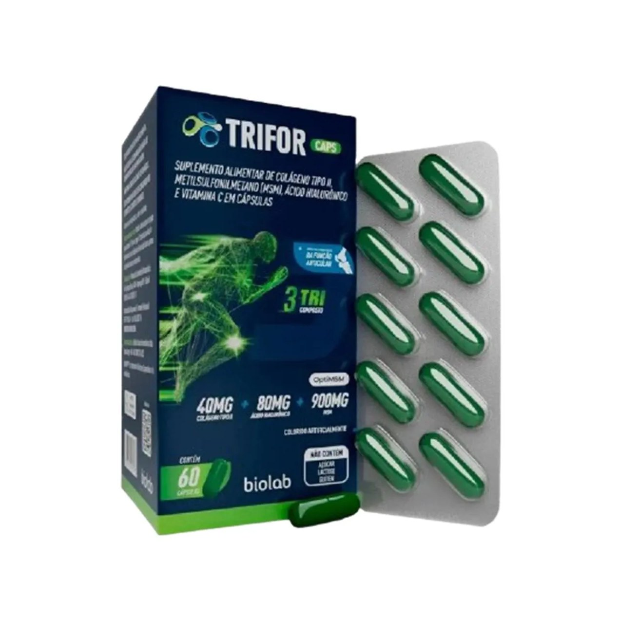 TRIFOR COLáGENO TIPO 2 + HIALURôNICO + MSM - 60 CáPSULAS