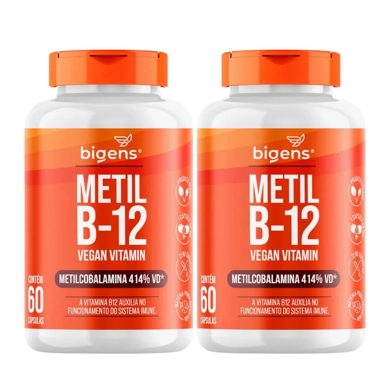 2x Vitamina B12 Metilcobalamina Vegana Bigens 60 Capsulas sem Sabor