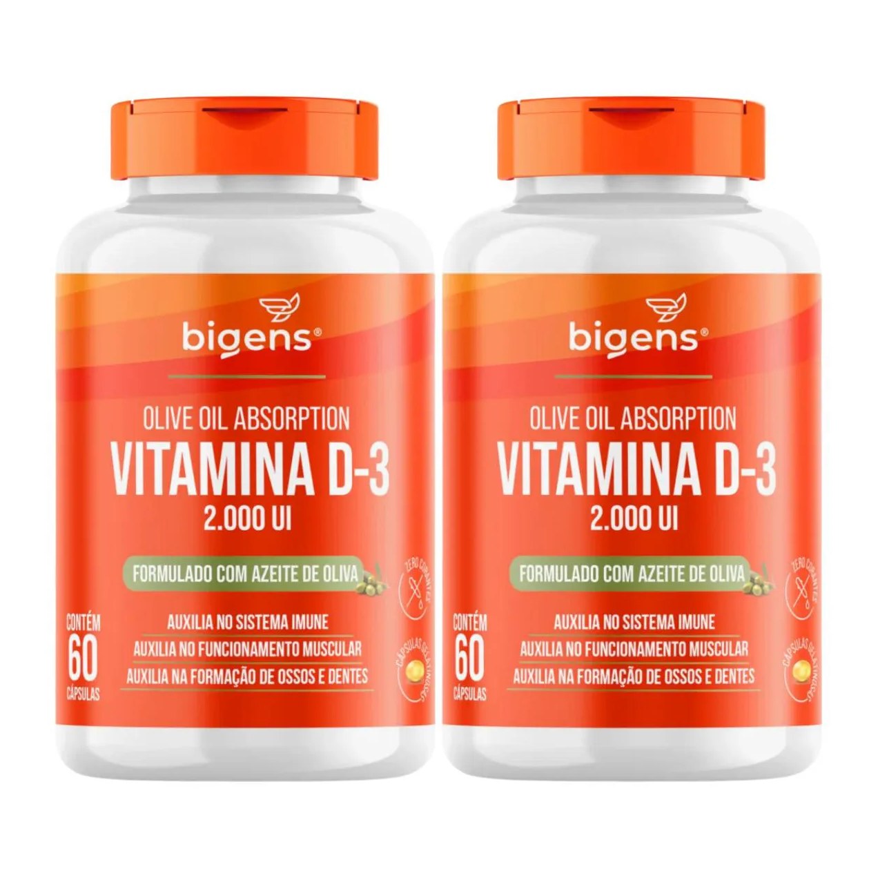 2X VITAMINA D3 2000UI ÓLEO DE OLIVA BIGENS 60 CAPSULAS SEM Sabor
