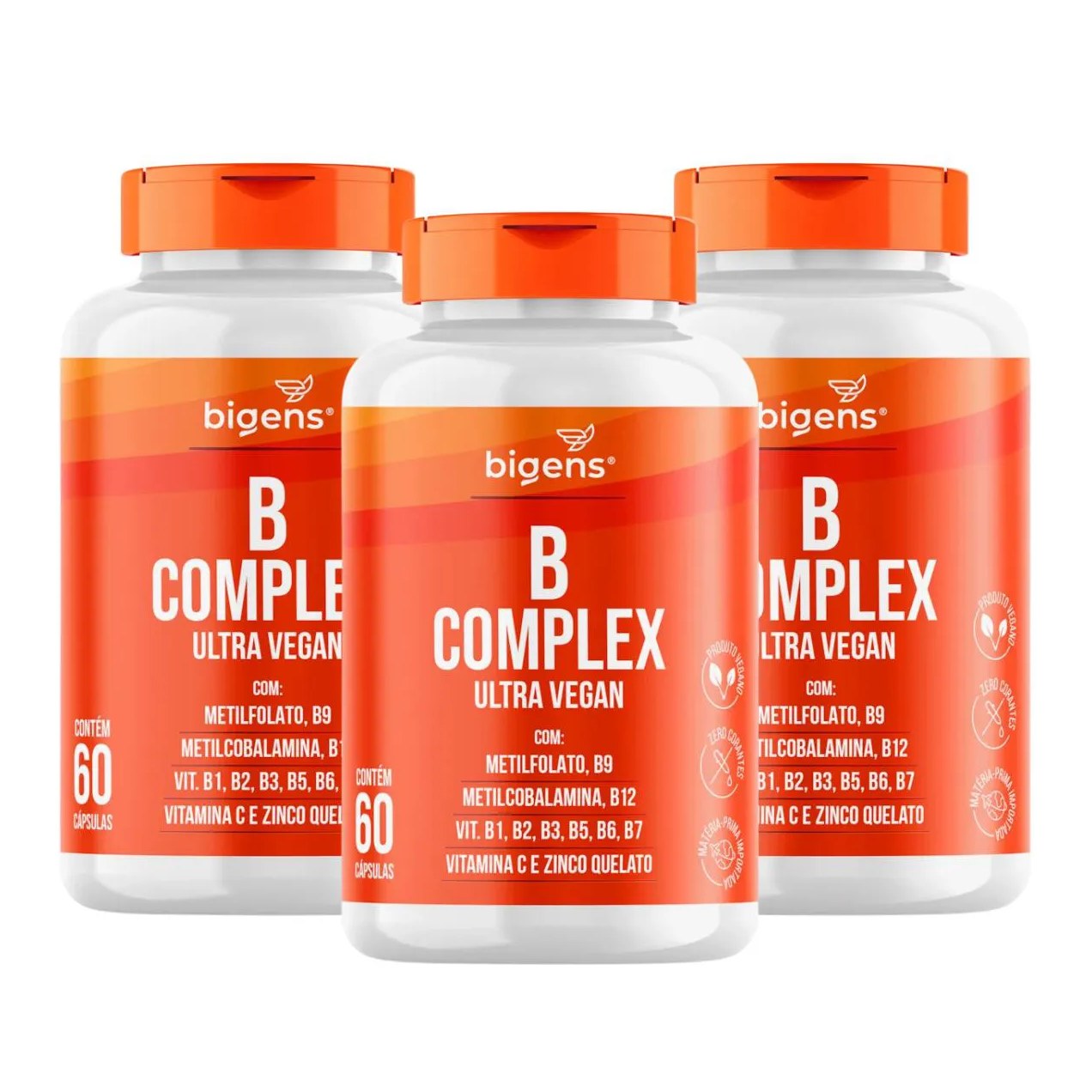 3X VITAMINA B COMPLEX ULTRA VEGAN BIGENS 60 CAPSULAS SEM Sabor