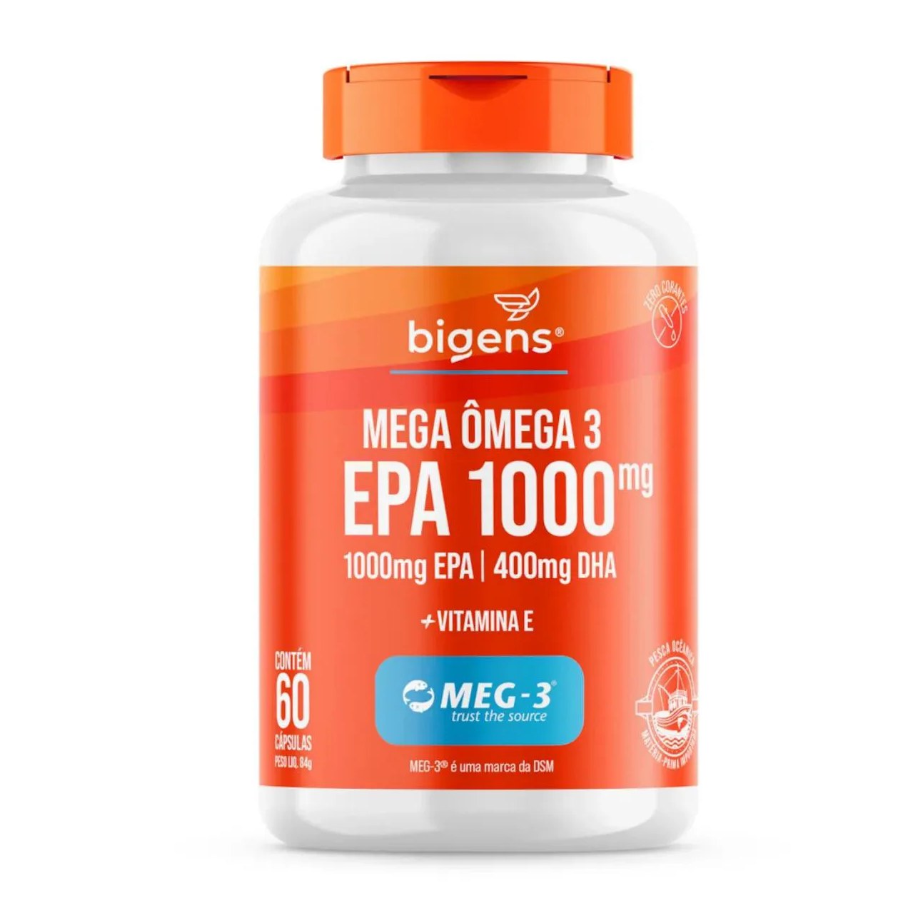 Mega Ômega 3 Epa 1000mg Dha 400mg Meg - 3 Bigens 60 Capsulas sem Sabor